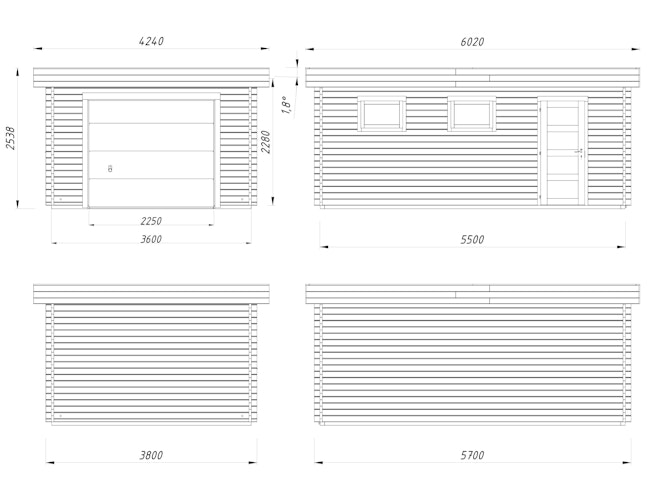 Palmako Garage Rasmus 19,0 m² - 44 mm - mit Sektionaltor