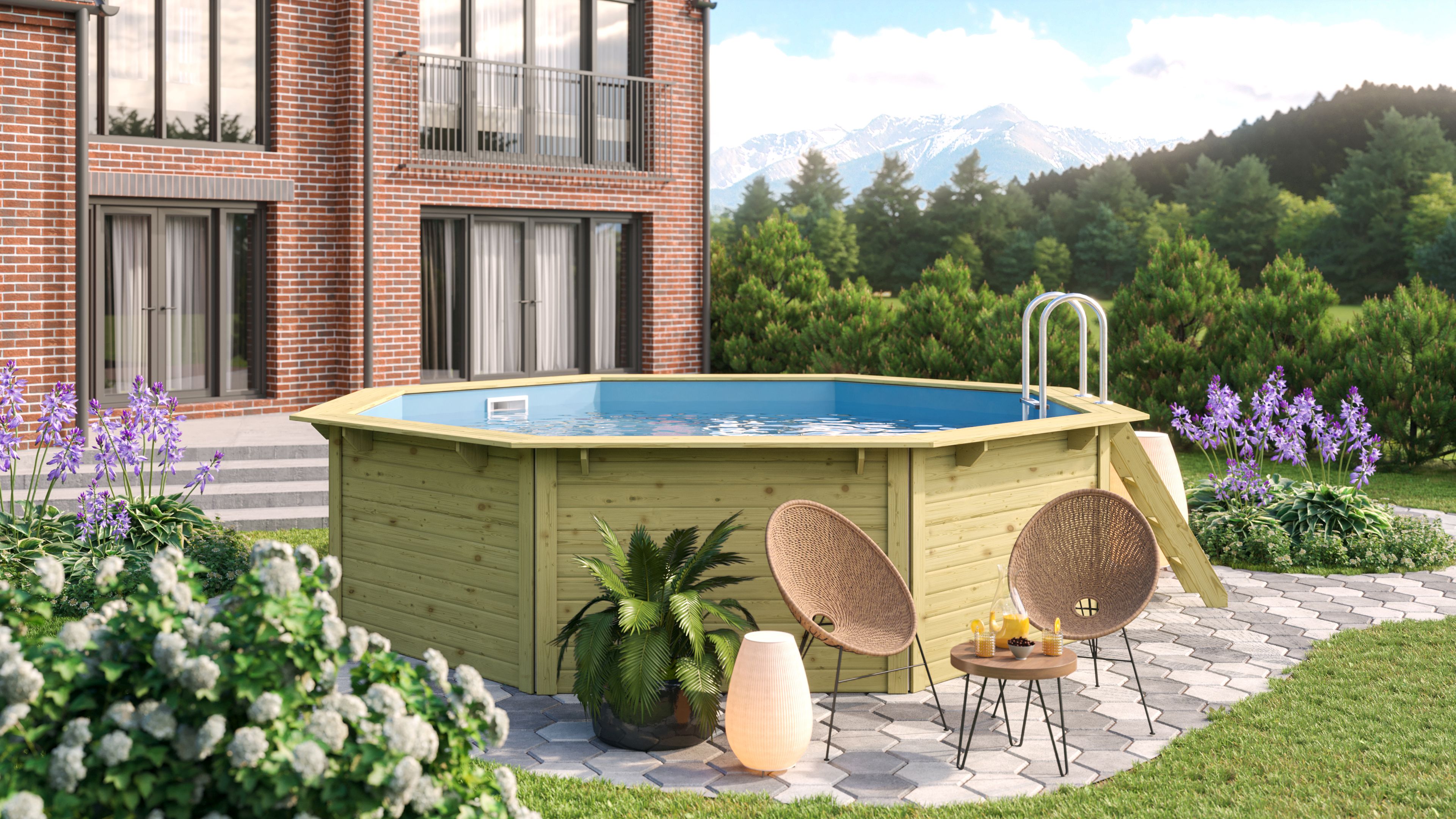 Karibu Pool Modell X2 470 x 470 cm - kesseldruckimprägniert mit Metallecken