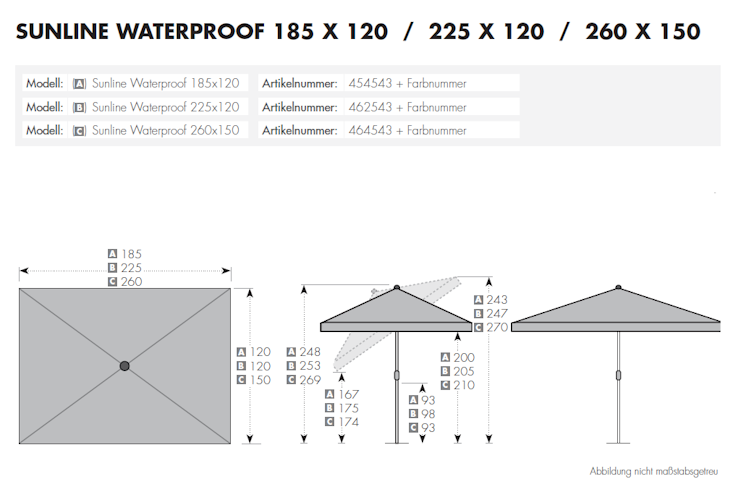 doppler Mittelmastschirm SUNLINE 260 x 150 Waterproof, Stahl Anthrazit / 100 % Polyester 180 g/m²