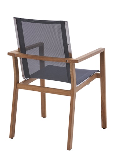 Diamond Garden Stapelstuhl VENEDIG, Premium Teak / Sunproof Sling Schwarz/Silber - Sonderaktion