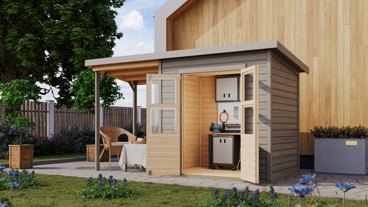 Karibu Eco Gartenhaus Merseburg 2 inkl. Anbaudach - Sparset