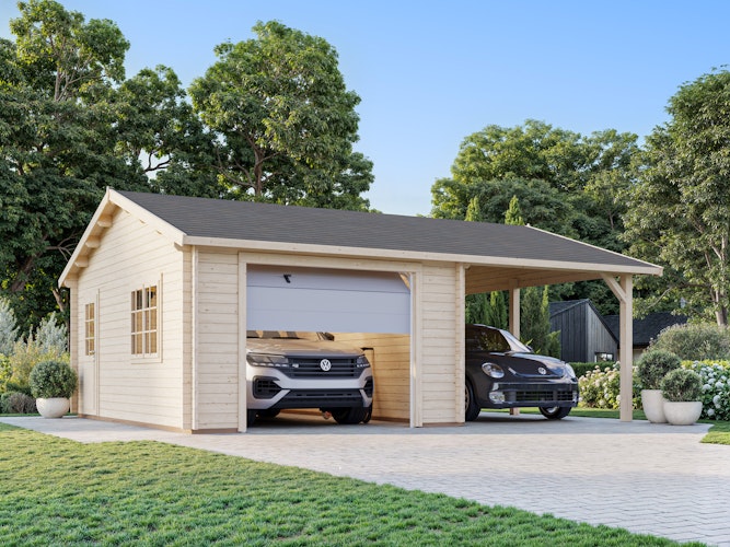 Palmako Garage Roger 19,0 + 16,2 m² - 44 mm - mit Sektionaltor