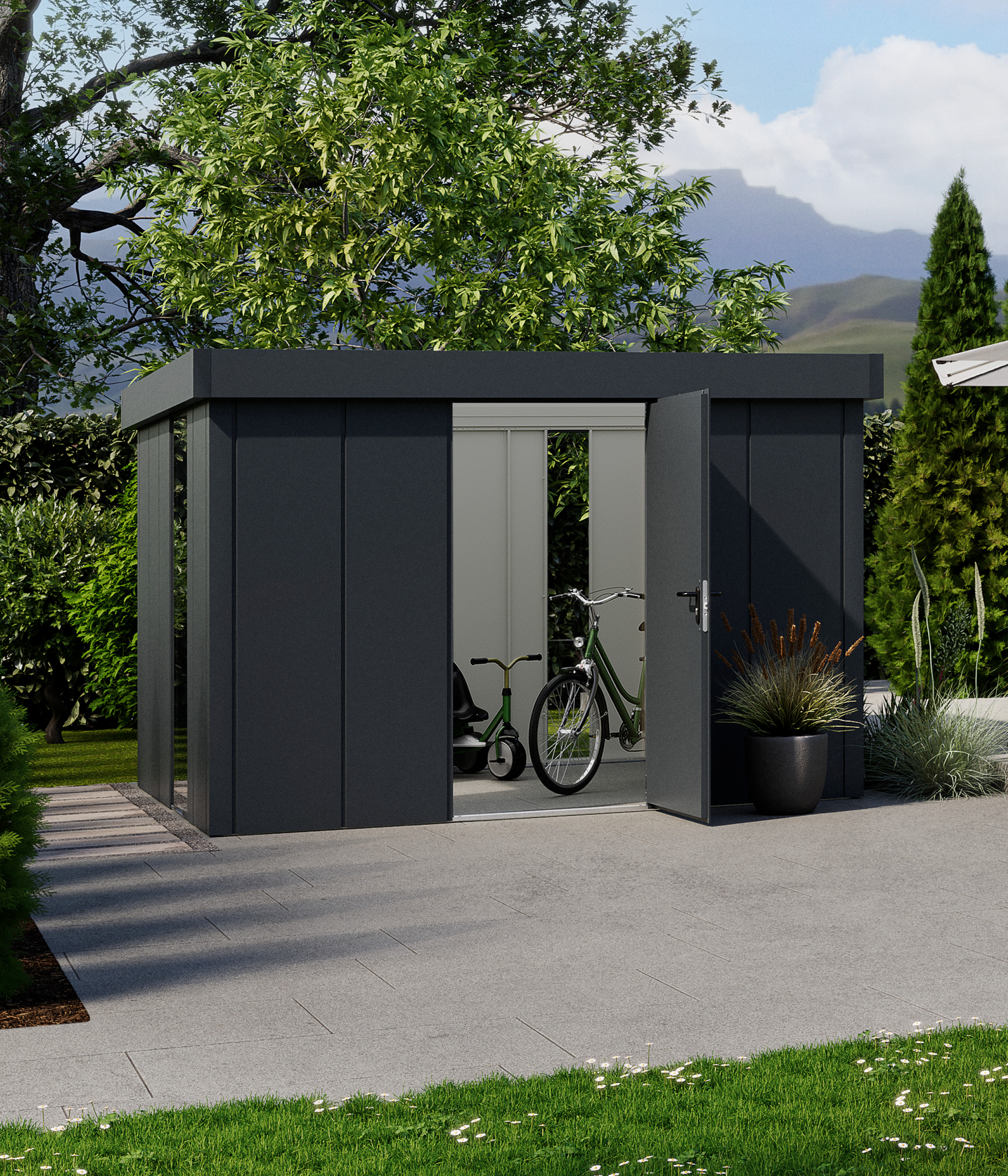 Hörmann Metall-Gerätehaus Juno JFD mit Flachdach