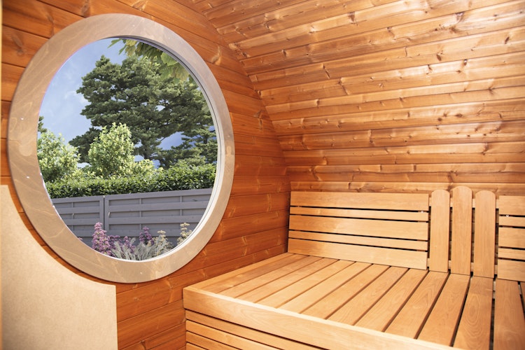 Wolff Finnhaus Saunahaus Steen in Ovalform inkl. schwarzen Dachschindeln