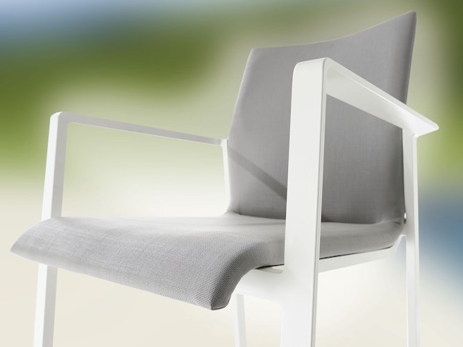 Sieger Stapelsessel LAGOS, Aluminium Weiß / Textilux Hellgrau - Abverkauf