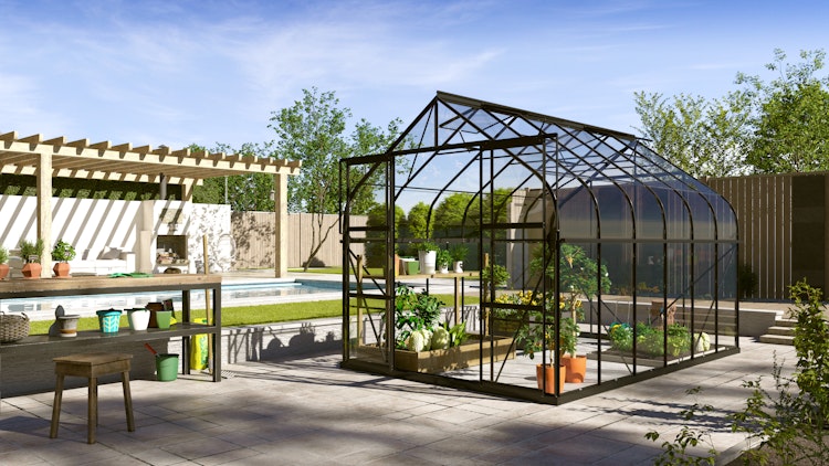 Vitavia Gewächshaus Dione/Diana 9900 inkl. 4 Dachfenster und Stahlfundamentrahmen - 9,9 m²