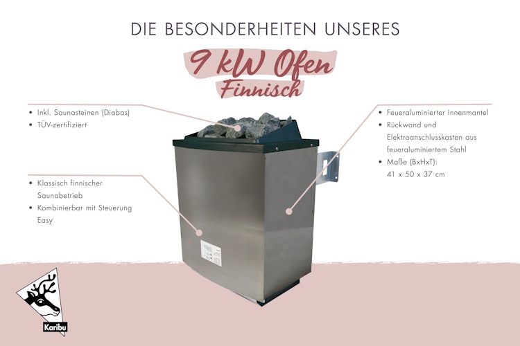 Karibu 9 kW Saunaofen finnisch anthrazit inkl. Huum WLAN Steuergerät mit App-Steuerung