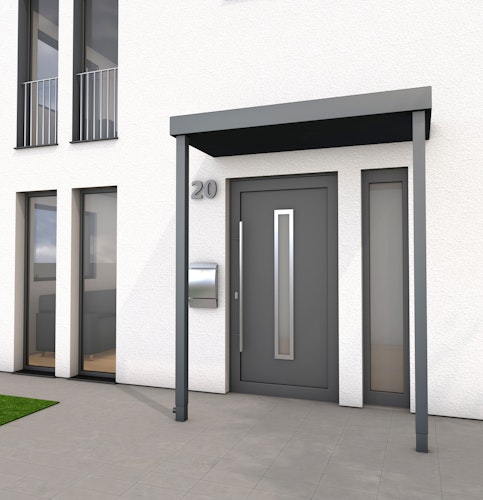 Gutta Rechteckvordach BS Plus 200 Sondermaß und Sonderfarbe mit Pfosten (neues Modell)