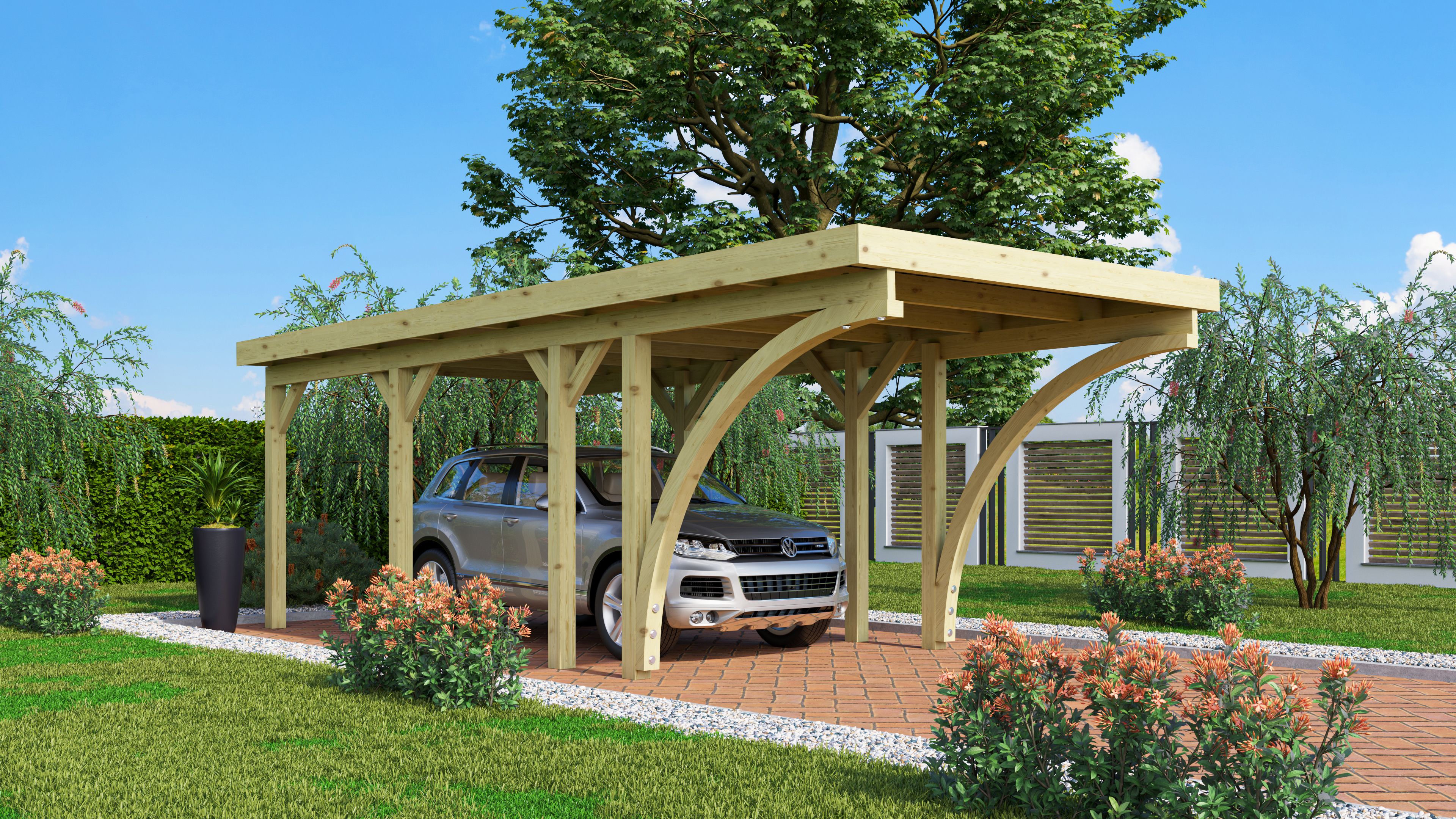 Karibu Carport Einzelcarport Classic Einzel 2 - kesseldruckimprägniert inkl. gratis H-Pfostenanker