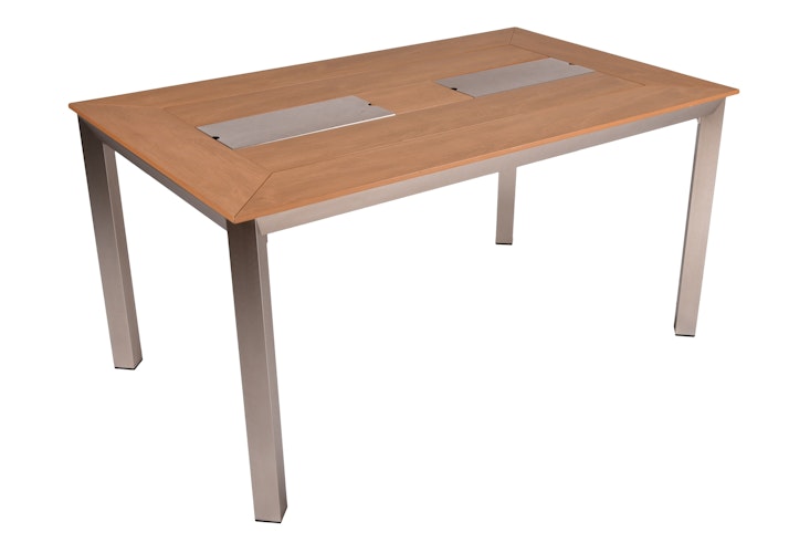 Garden Pleasure Gartenmöbel Set FLORENCE 10, Tisch 150 x 90 + 6 Stapelsessel, Aluminium / Nonwood