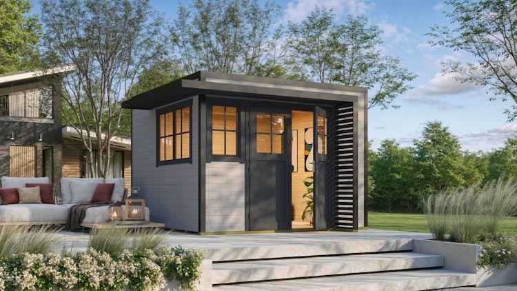 Weka Design Gartenhaus Pure Garden Amberley mit Massivholz-Doppeltür - 28 mm 