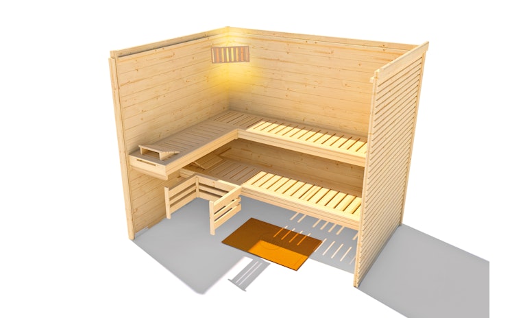 Weka Premium Massivholzsauna Cubilis 3 Familiensauna mit Glastür+Fenster inkl. Montageservice - 45 mm