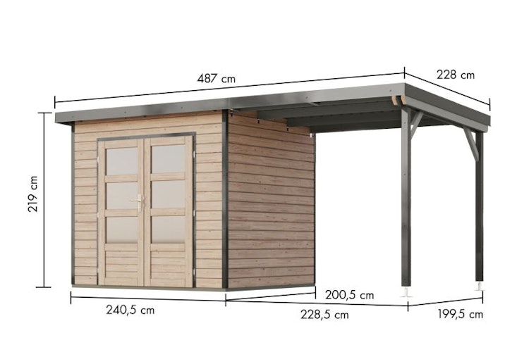 Karibu Metall-Holzgartenhaus Hybridhaus Pluto A/B - 28 mm/0,5 mm