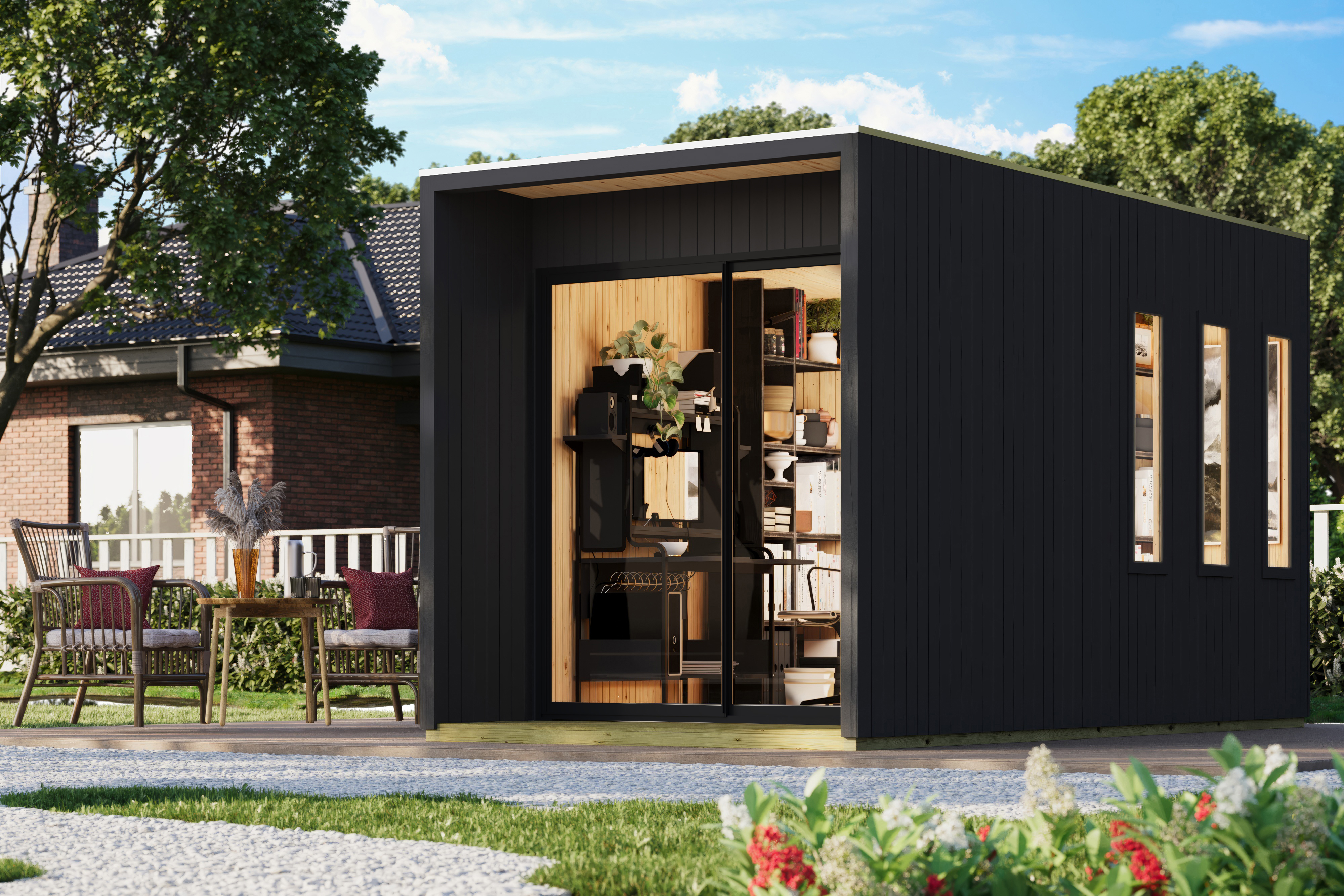 Karibu Design Gartenhaus Home Office Studio 2 Blackline - 73 mm