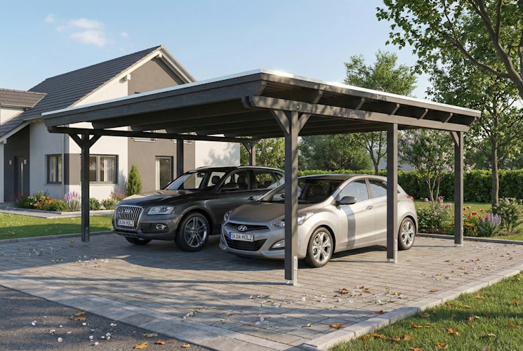 Skan Holz Emsland - Flachdach Doppelcarport aus Leimholz Breite 609 cm