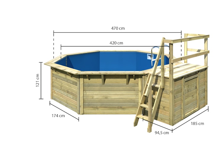 Karibu Pool Modell X2 470 x 470 cm mit Terrasse - kesseldruckimprägniert mit Metallecken