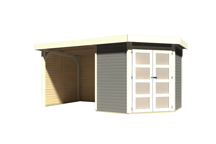 Karibu Gartenhaus Goldendorf 3/5 mit 240 cm Schleppdach + Seiten- und Rückwand - 19 mm