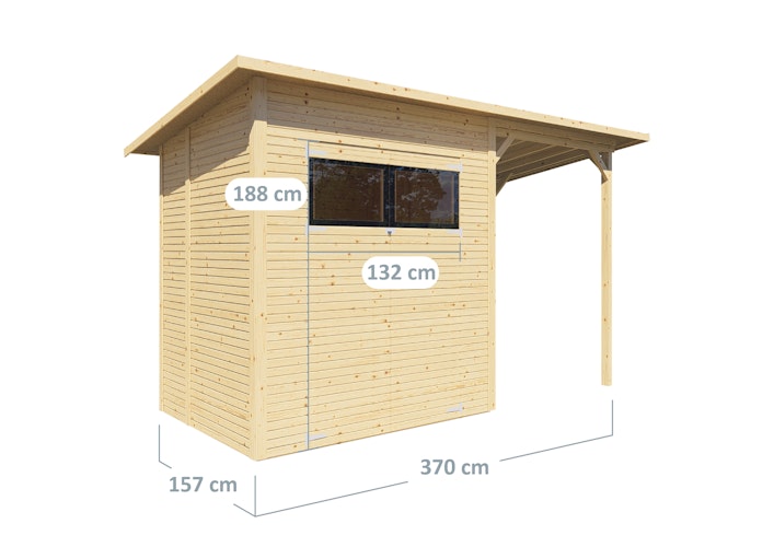 Bertilo Gartenhaus Pent Modern 2 Plus inkl. Anbaudach - 18 mm