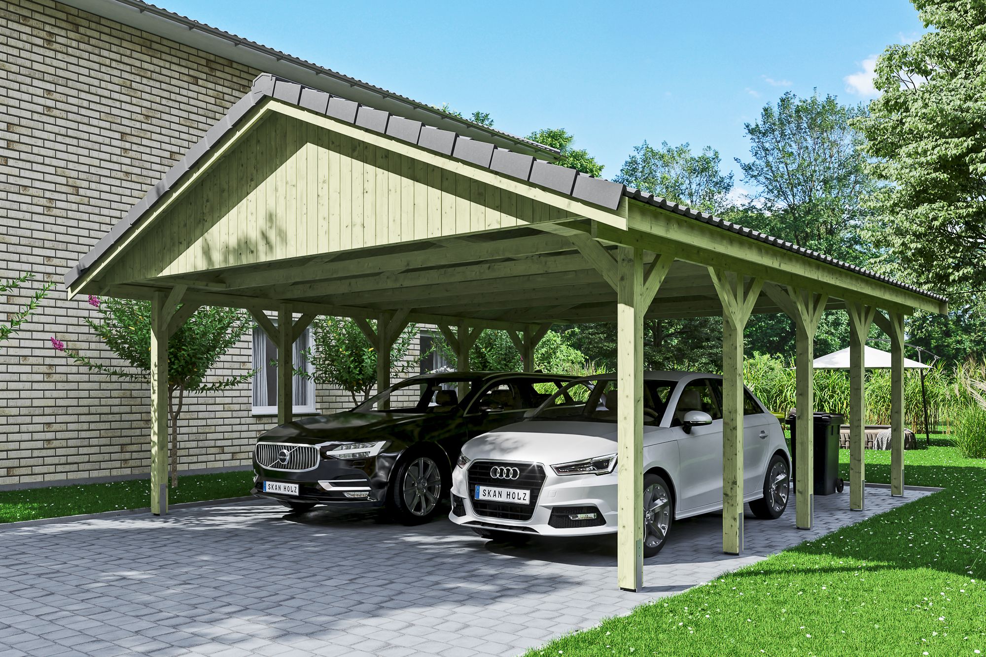 Skan Holz Wallgau - Satteldach Doppelcarport Breite 620 cm