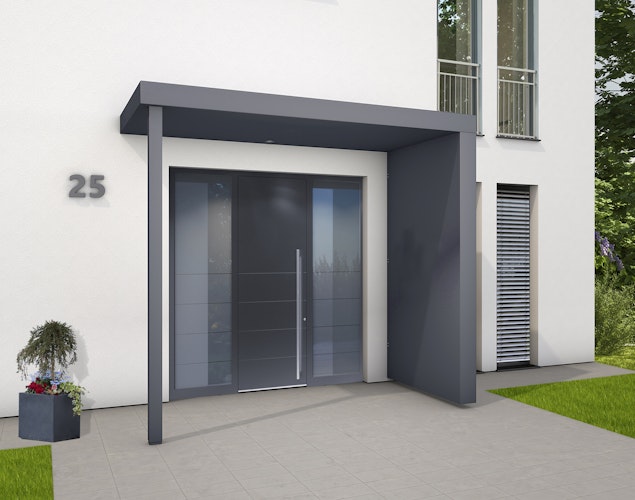 Gutta Rechteckvordach BS Plus XL 250 Sondermaß mit Pfosten, Seitenteil & Briefkasten (neues Modell)