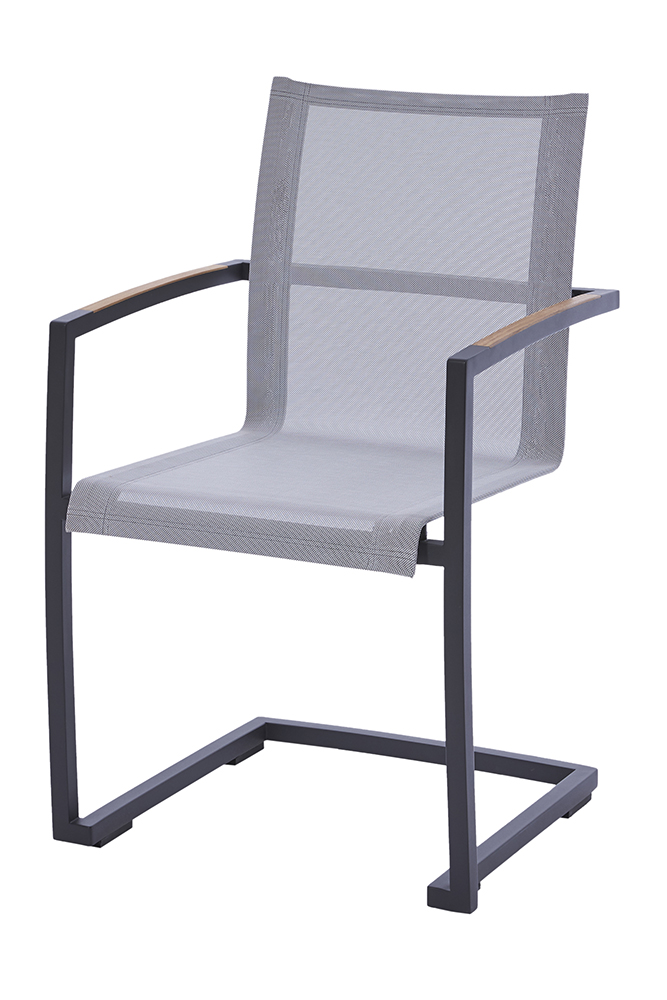 Diamond Garden Swingstuhl VALENCIA, Edelstahl Dunkelgrau / Sunproof Sling Silber/Weiß / Teak-Armlehnen - Auslaufartikel