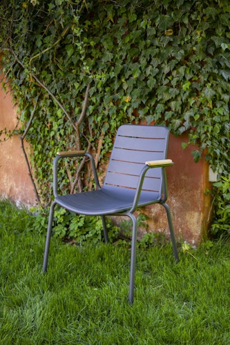 Cinas Gartenmöbel-Set ELLEN / PARC, Tisch Ø 110 cm + 4 Sessel, Aluminium Anthrazit / Teak