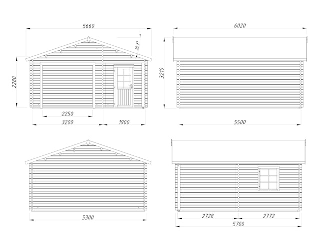 Palmako Garage Roger 21,9+5,2 m² - 44 mm - ohne Tor