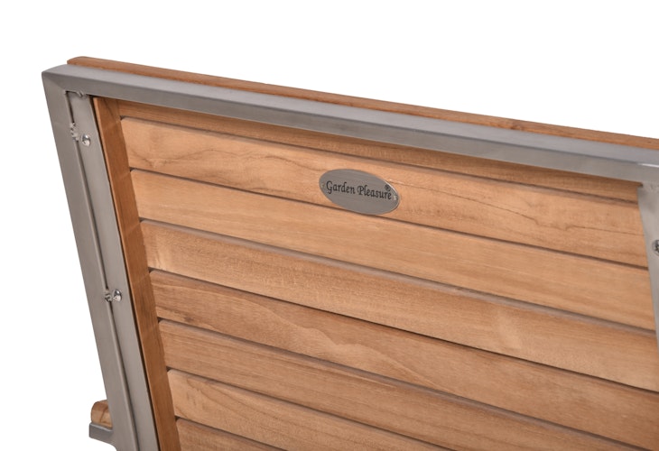 Garden Pleasure Gartenmöbel Set DENVER 03, Tisch 90 x 90 cm + 4 Stapelsessel, Edelstahl / Teak