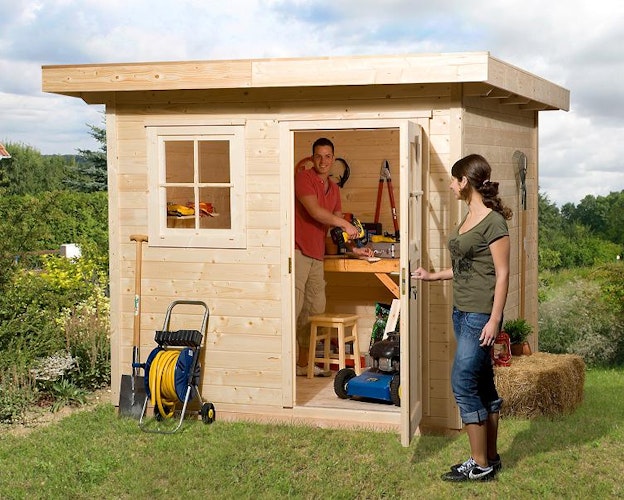 Weka 28 mm Gartenhaus 170 mit Vordach (50 cm)