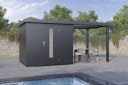 Vorschaubild Wolff Finnhaus Premium Metall Gartenhaus Thorin 4824 Anthrazit inkl. 240 cm Anbaudach