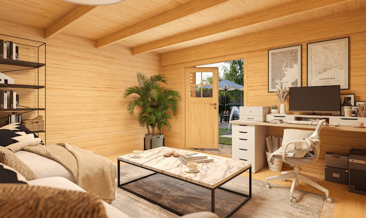 Weka Design Gartenhaus Pure Garden Amberley mit Massivholz-Doppeltür - 44 mm