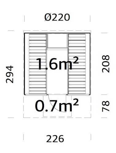 Palmako Saunafass Anita 1,6 + 0,7m² mit Glaswand