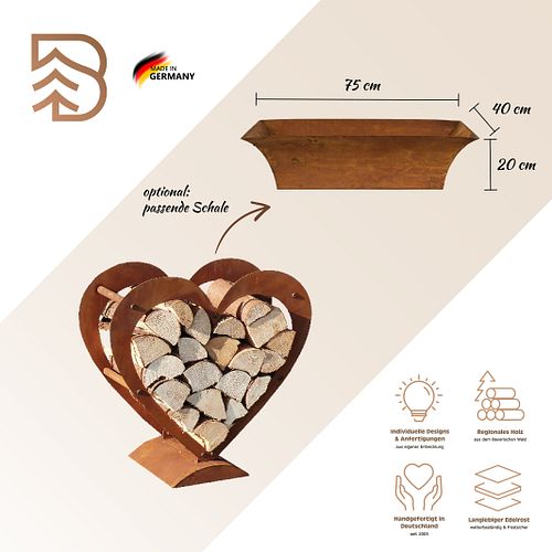 Badeko Herz-Holzregal in Edelrostoptik - 95 cm hoch