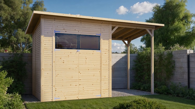 Bertilo Gartenhaus Pent Modern 2 Plus inkl. Anbaudach - 18 mm