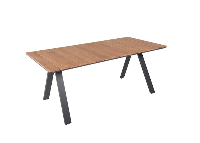 Garden Pleasure Gartenmöbel Set DAVINA / RANA 04, Tisch 180 x 90 +  6 Stapelsessel, Aluminium / Teak / Kunststoffgewebe