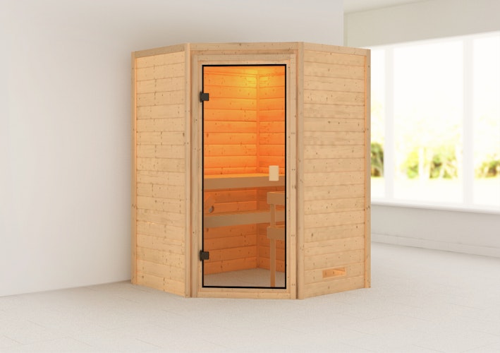 Karibu Woodfeeling Sauna Antonia - 38 mm Massivholz Aktionssauna inkl. gratis Sauna-Zubehörset im Wert von 234,94 €