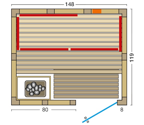 Infraworld Sauna Vitalis 148 Complete Set - 40 mm Massivholzsauna inkl. 5-teiligem gratis Zubehörset