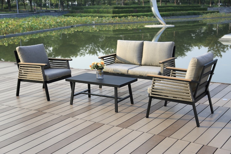 Garden Pleasure Lounge-Set DENIA, Aluminium Anthrazit / Rope / Kissen 100 % Polyester