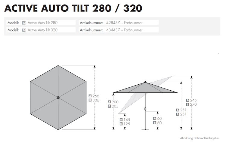 doppler Mittelmastschirm ACTIVE 280 Auto-Tilt, Aluminium Silber / Polyester 180 g/m²