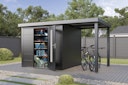 Vorschaubild Wolff Finnhaus Premium Metall Gartenhaus Thorin 3924 Anthrazit inkl. 150 cm Anbaudach