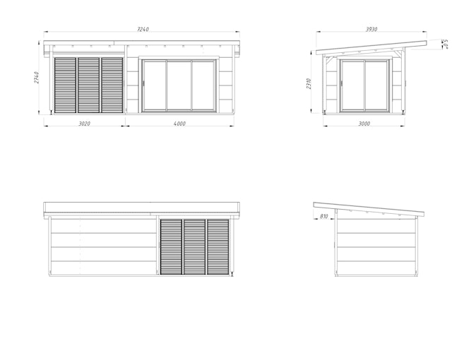 Palmako Premium Gartenhaus Grace 11,2+8,2 m² Slide Plus - 56 mm Inkl. Anbau