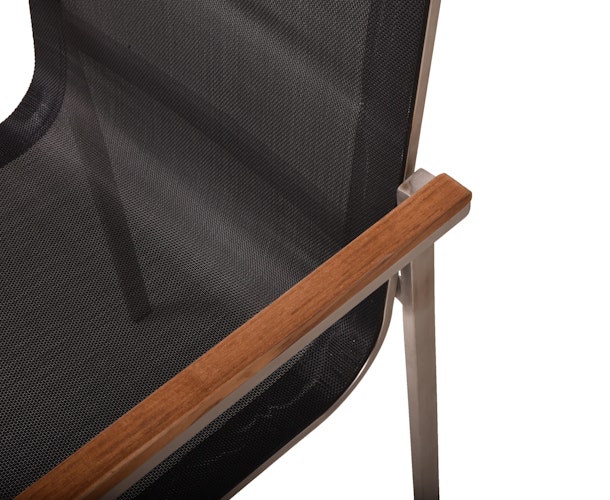 Garden Pleasure Gartenmöbel Set DALLAS / DENVER 04, Tisch 200 x 90 + 6 Stapelsessel, Edelstahl / Teak / Kunststoffgewebe