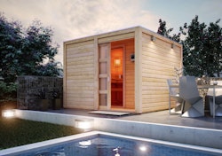Karibu Gartensauna Saunahaus Cuben inkl. Vorraum, naturbelassen inkl. gratis Saunaofen im Wert von 599,99 €