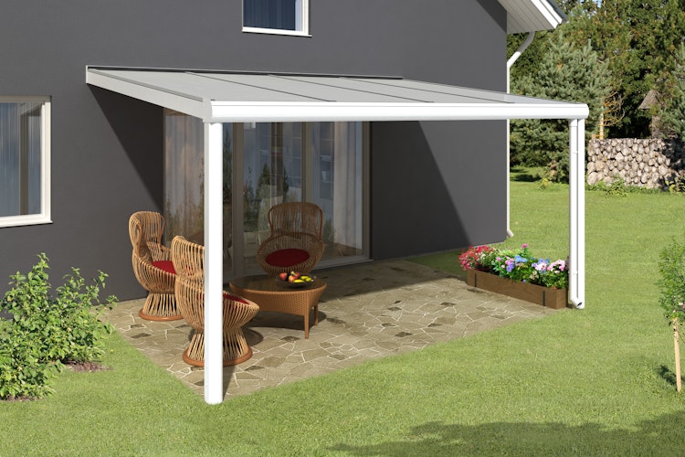 Skan Holz Aluminium Terrassenüberdachung Genua Breite 434 cm