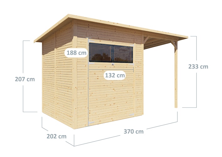 Bertilo Gartenhaus Pent Modern 3 Plus inkl. Anbaudach - 18 mm