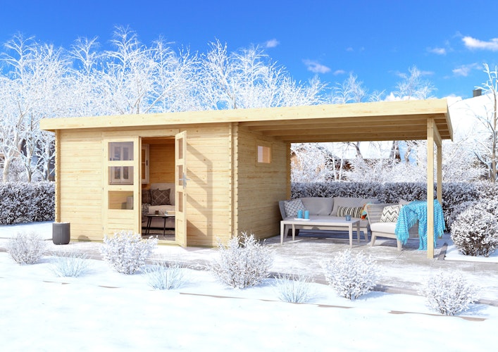 Karibu Woodfeeling Gartenhaus Trittau 3/4/5 inkl. 300 cm Anbaudach - 38 mm