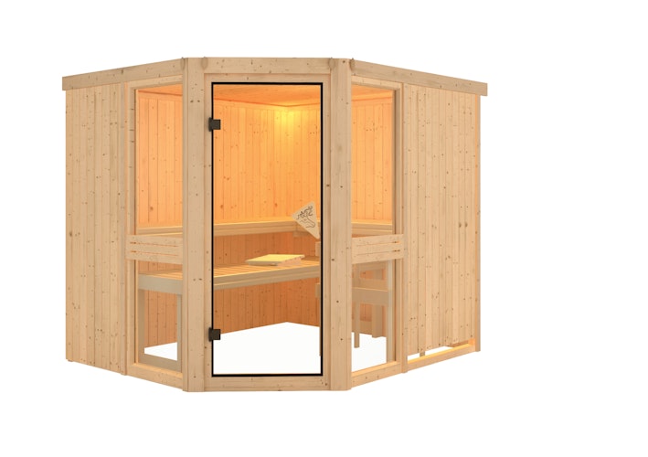 Karibu Amelia 3 - Sauna mit Eckeinstieg 68 mm inkl. gratis Sauna-Zubehörset im Wert von 234,94 €