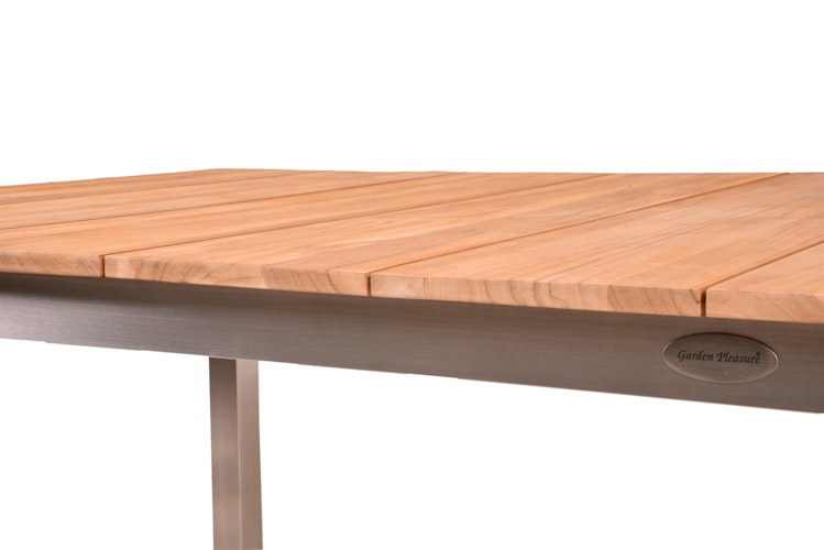 Garden Pleasure Gartenmöbel Set DALLAS / DENVER 05, Tisch 200 x 90 + 4 Schwingstühle, Edelstahl / Teak