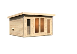Karibu Saunahaus Mainburg 2 mit Vorraum - 38 mmnaturbelassen Set A (Sauna B 2 x T 1,7 m mit 2 Liegen 57 cm) Ohne Ofen inkl. 10-teiligem gratis Saunaset im Wert von 232,94 €