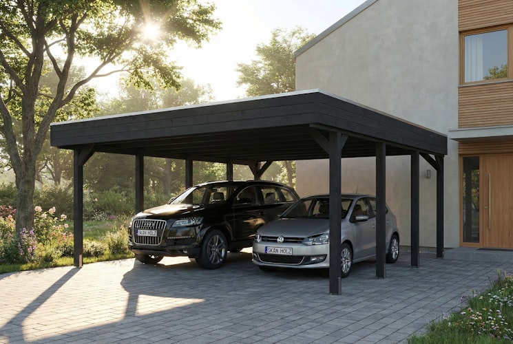 Skan Holz Friesland - Flachdach Doppelcarport aus Nadelholz Breite 546 cm
